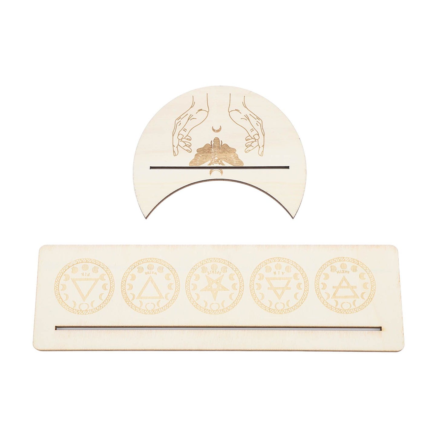 2 Pieces Wooden Tarot Card Stand Holder Stable Moon Shape and Rectangle Wooden Tarot Card Display Stand Base Type A