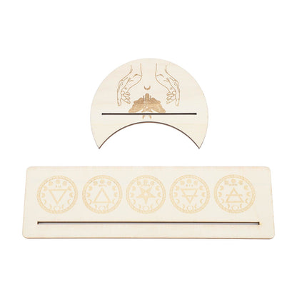 2 Pieces Wooden Tarot Card Stand Holder Stable Moon Shape and Rectangle Wooden Tarot Card Display Stand Base Type A