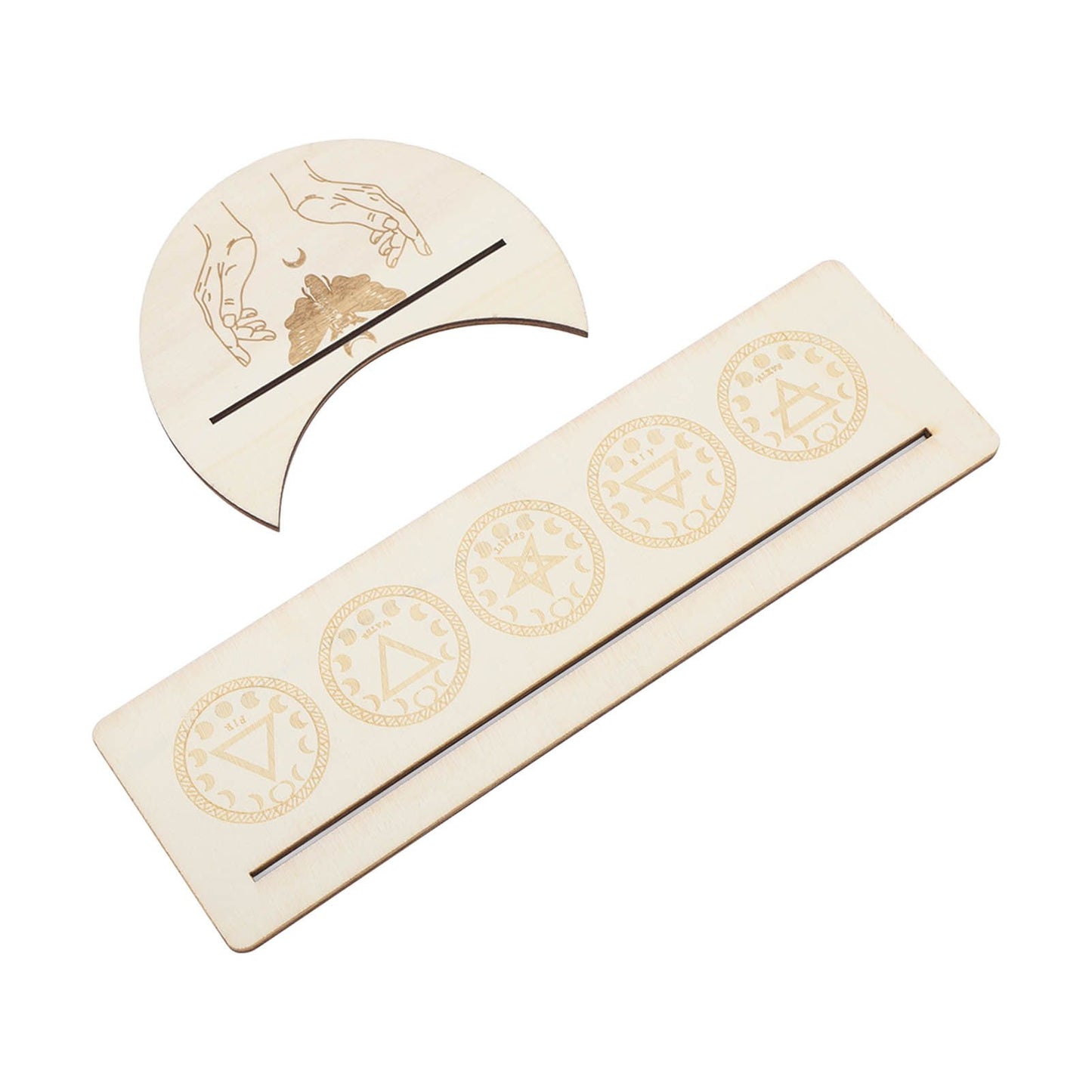 2 Pieces Wooden Tarot Card Stand Holder Stable Moon Shape and Rectangle Wooden Tarot Card Display Stand Base Type A