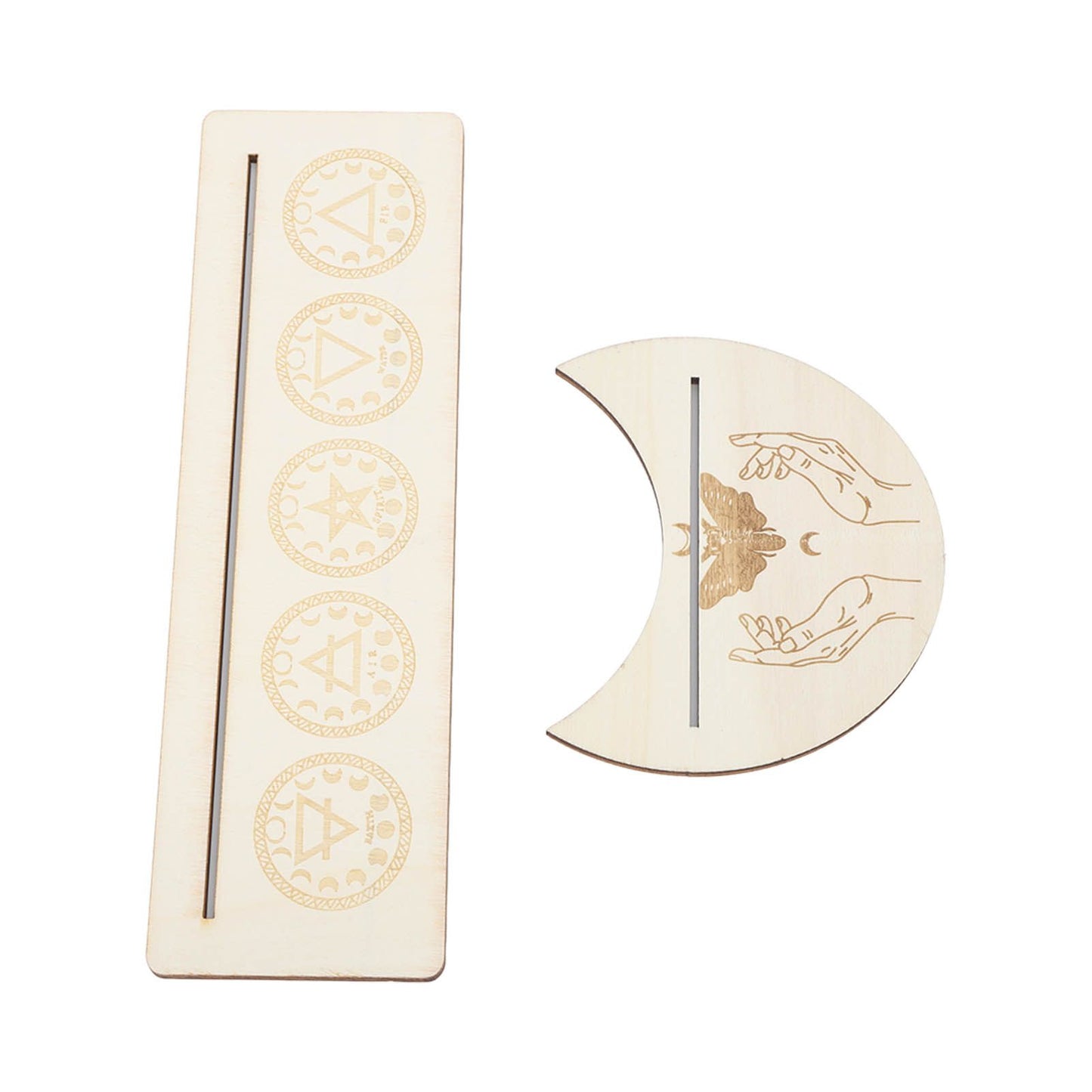 2 Pieces Wooden Tarot Card Stand Holder Stable Moon Shape and Rectangle Wooden Tarot Card Display Stand Base Type A
