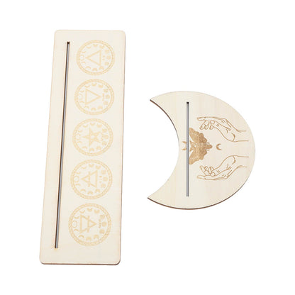 2 Pieces Wooden Tarot Card Stand Holder Stable Moon Shape and Rectangle Wooden Tarot Card Display Stand Base Type A