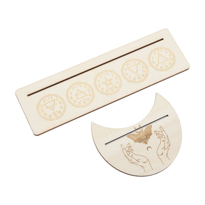 2 Pieces Wooden Tarot Card Stand Holder Stable Moon Shape and Rectangle Wooden Tarot Card Display Stand Base Type A