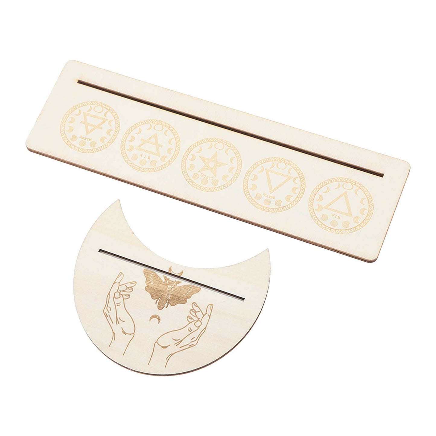 2 Pieces Wooden Tarot Card Stand Holder Stable Moon Shape and Rectangle Wooden Tarot Card Display Stand Base Type A