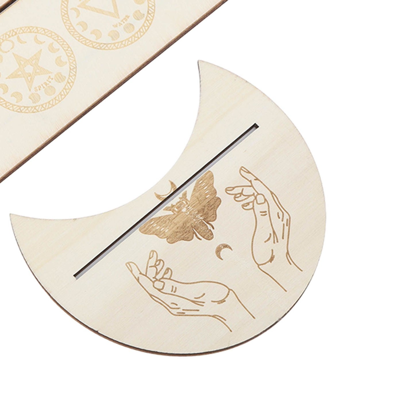 2 Pieces Wooden Tarot Card Stand Holder Stable Moon Shape and Rectangle Wooden Tarot Card Display Stand Base Type A