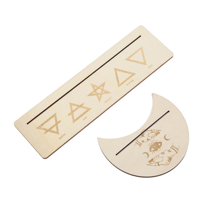 2 Pieces Wooden Tarot Card Stand Holder Stable Moon Shape and Rectangle Wooden Tarot Card Display Stand Base Type B