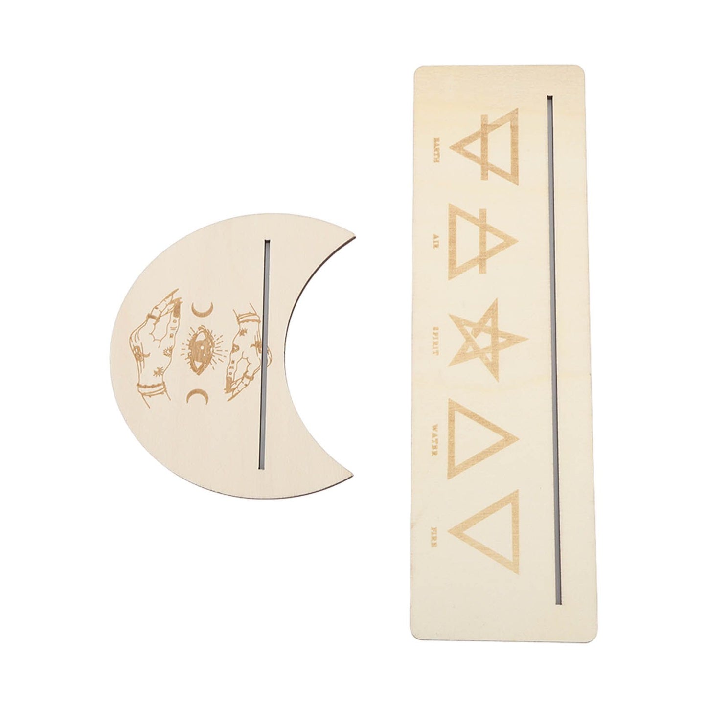 2 Pieces Wooden Tarot Card Stand Holder Stable Moon Shape and Rectangle Wooden Tarot Card Display Stand Base Type B