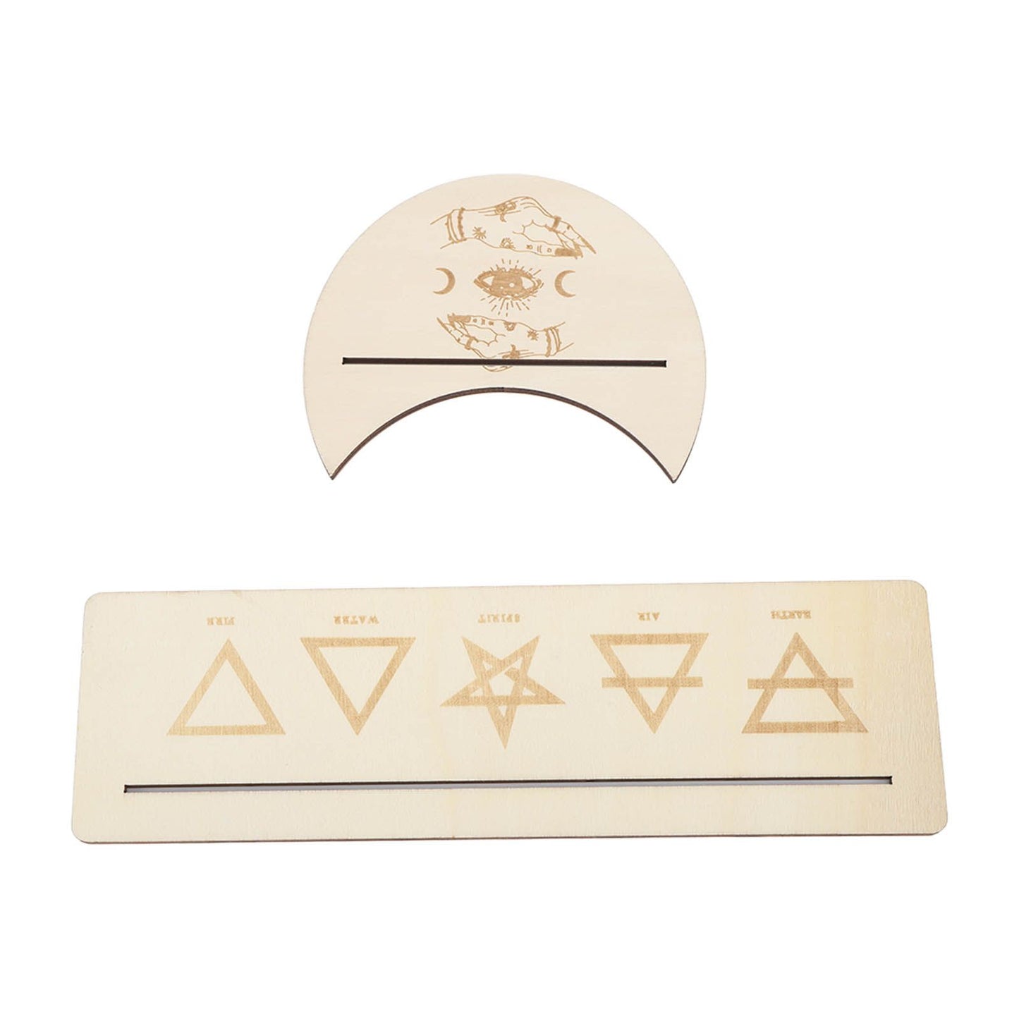 2 Pieces Wooden Tarot Card Stand Holder Stable Moon Shape and Rectangle Wooden Tarot Card Display Stand Base Type B