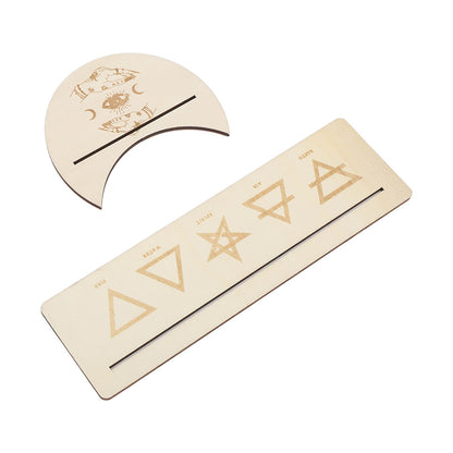 2 Pieces Wooden Tarot Card Stand Holder Stable Moon Shape and Rectangle Wooden Tarot Card Display Stand Base Type B
