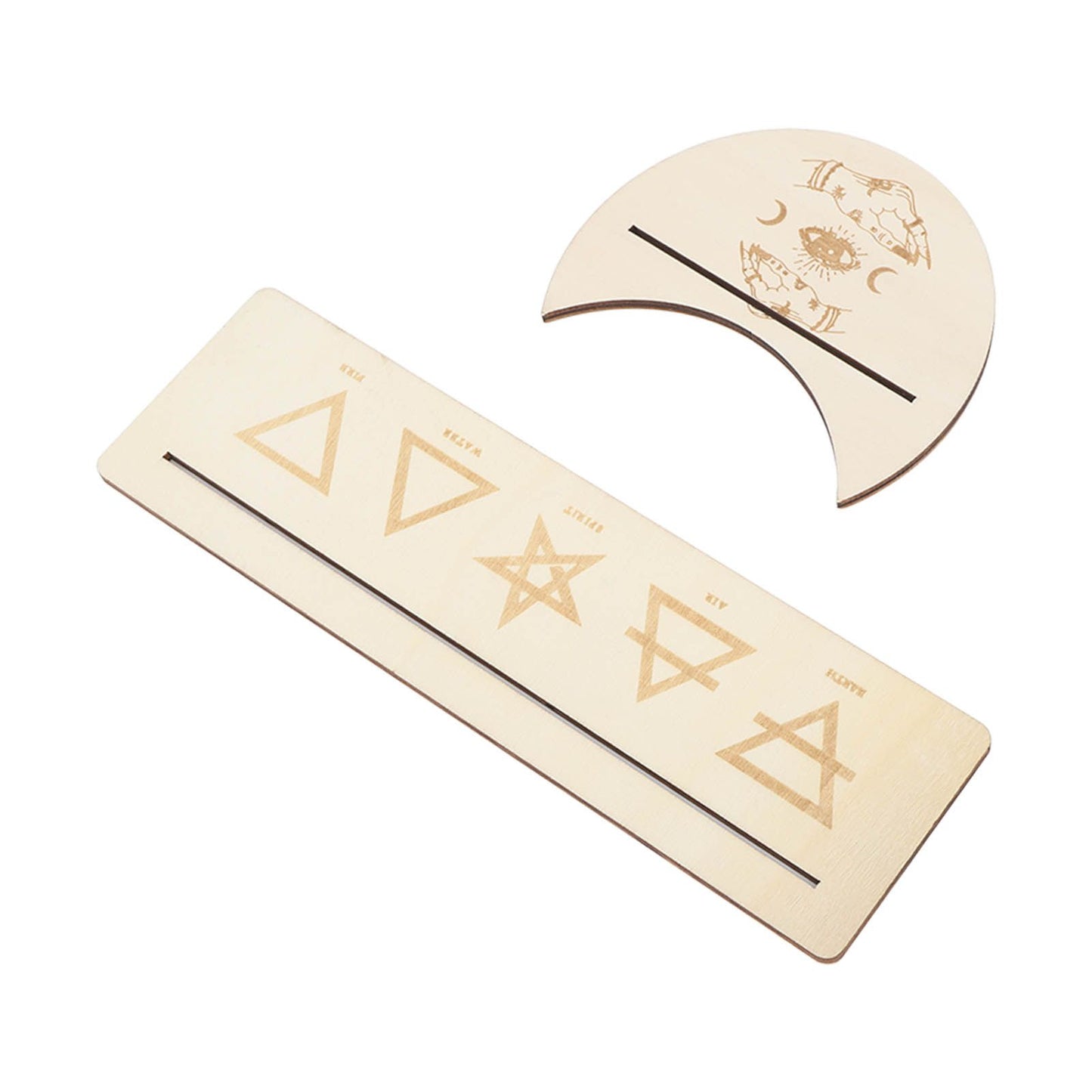 2 Pieces Wooden Tarot Card Stand Holder Stable Moon Shape and Rectangle Wooden Tarot Card Display Stand Base Type B