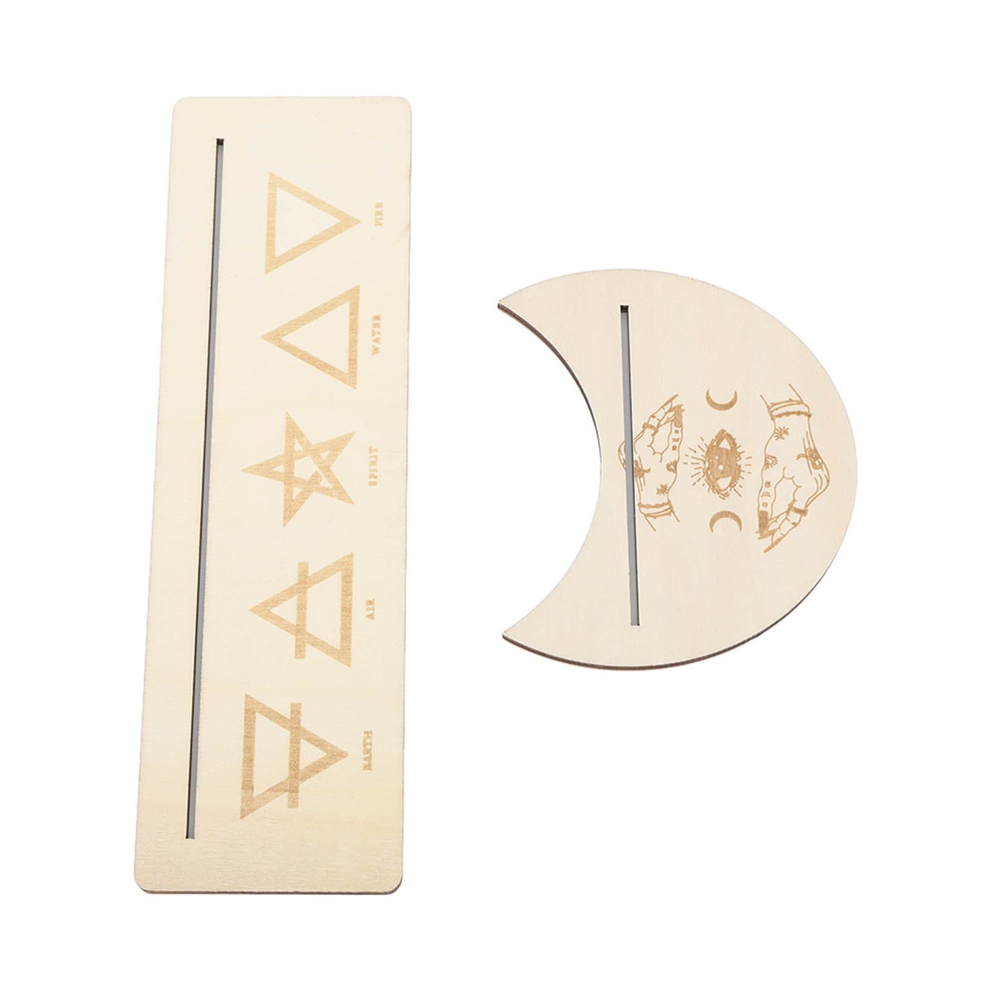 2 Pieces Wooden Tarot Card Stand Holder Stable Moon Shape and Rectangle Wooden Tarot Card Display Stand Base Type B