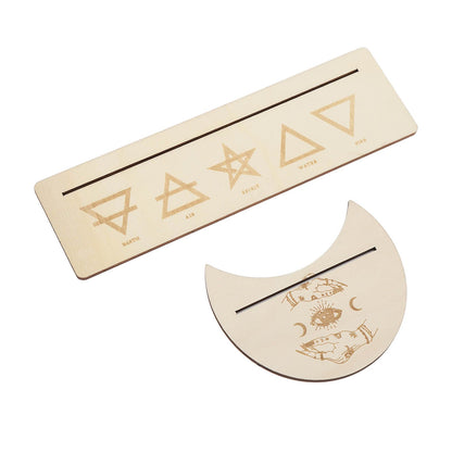 2 Pieces Wooden Tarot Card Stand Holder Stable Moon Shape and Rectangle Wooden Tarot Card Display Stand Base Type B