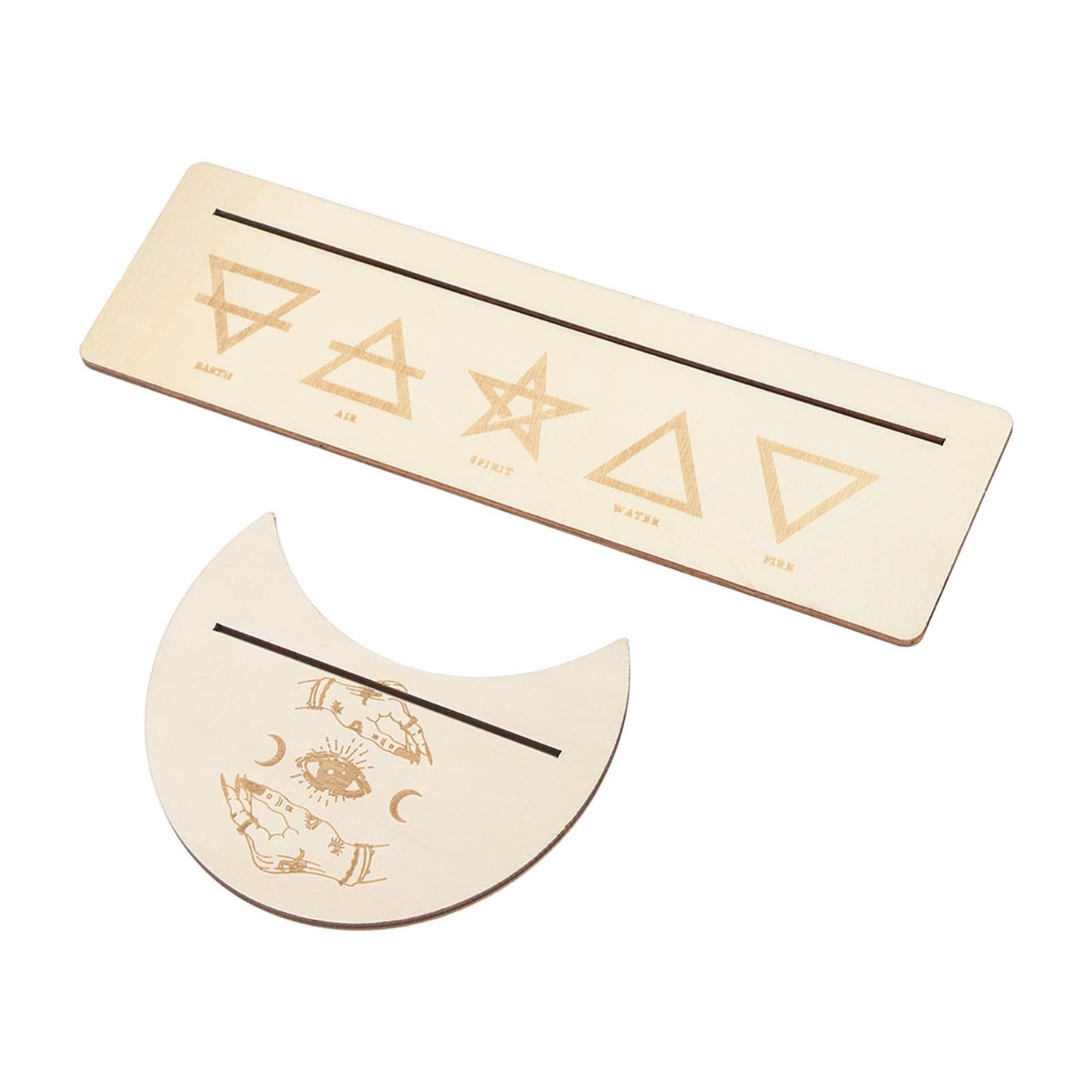 2 Pieces Wooden Tarot Card Stand Holder Stable Moon Shape and Rectangle Wooden Tarot Card Display Stand Base Type B