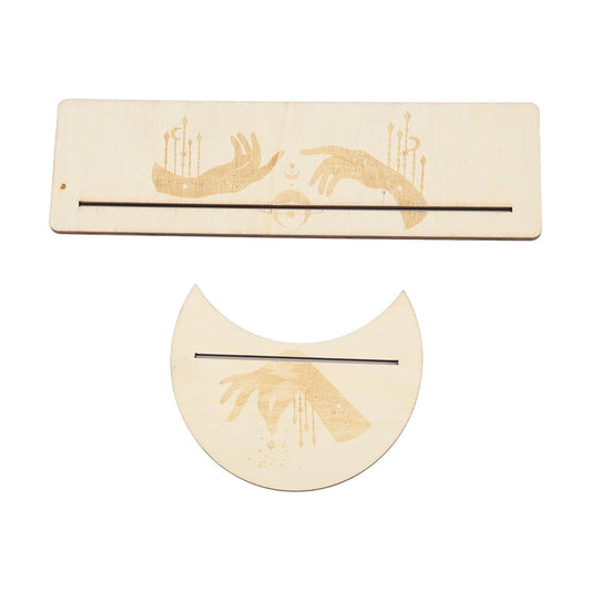 2 Pieces Wooden Tarot Card Stand Holder Stable Moon Shape and Rectangle Wooden Tarot Card Display Stand Base Type C