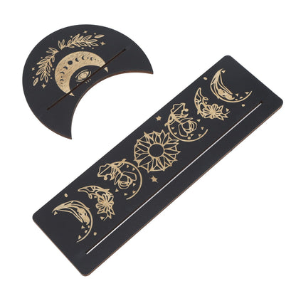 2 Pieces Wooden Tarot Card Stand Holder Moon Shape and Rectangle Wooden Tarot Card Display Stand Base Black Type A