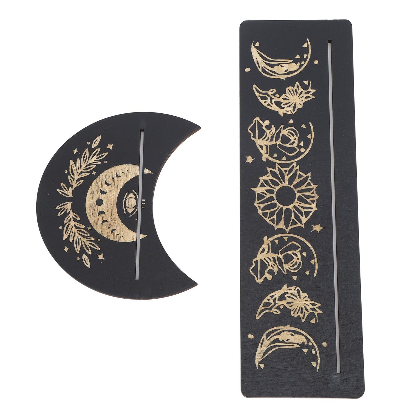 2 Pieces Wooden Tarot Card Stand Holder Moon Shape and Rectangle Wooden Tarot Card Display Stand Base Black Type A
