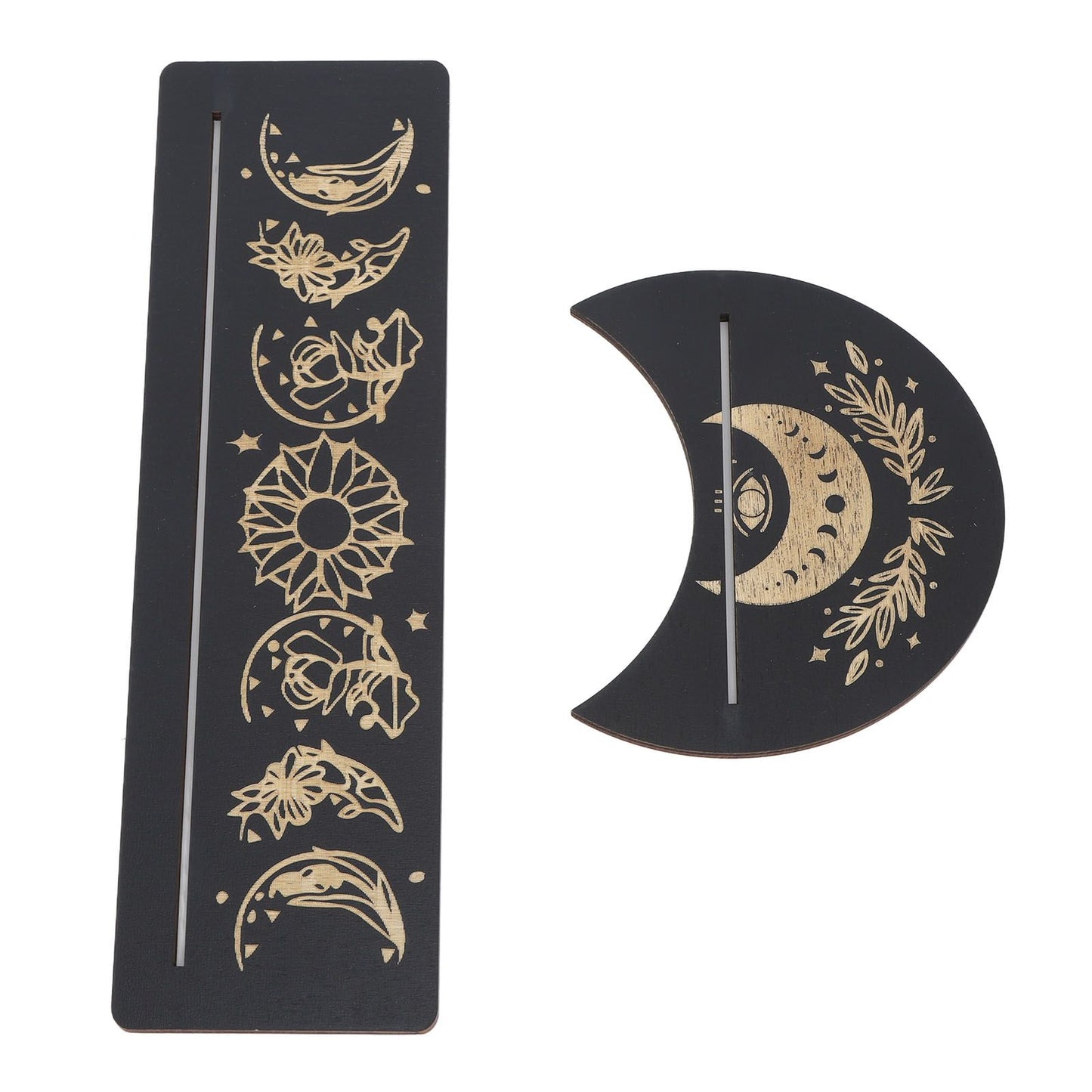 2 Pieces Wooden Tarot Card Stand Holder Moon Shape and Rectangle Wooden Tarot Card Display Stand Base Black Type A