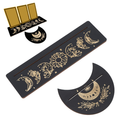 2 Pieces Wooden Tarot Card Stand Holder Moon Shape and Rectangle Wooden Tarot Card Display Stand Base Black Type A