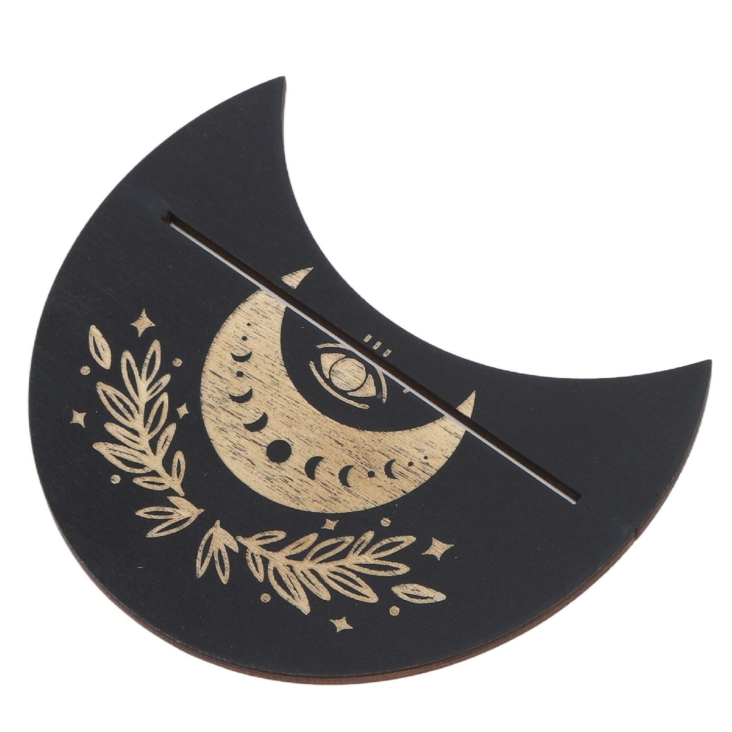 2 Pieces Wooden Tarot Card Stand Holder Moon Shape and Rectangle Wooden Tarot Card Display Stand Base Black Type A