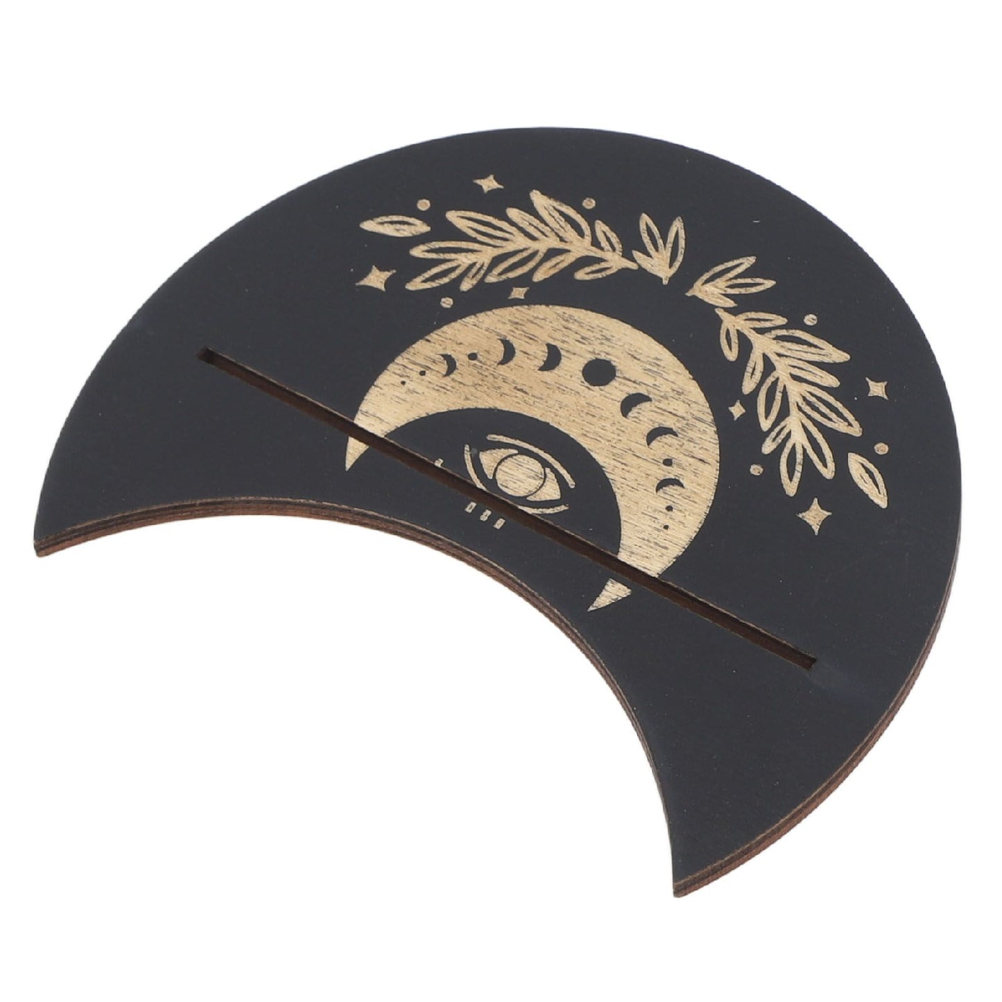 2 Pieces Wooden Tarot Card Stand Holder Moon Shape and Rectangle Wooden Tarot Card Display Stand Base Black Type A