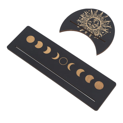 2 Pieces Wooden Tarot Card Stand Holder Moon Shape and Rectangle Wooden Tarot Card Display Stand Base Black Type B