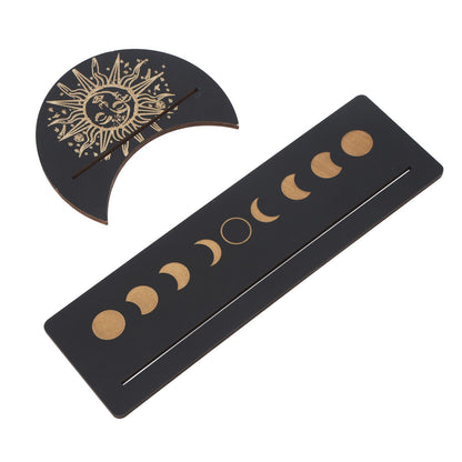 2 Pieces Wooden Tarot Card Stand Holder Moon Shape and Rectangle Wooden Tarot Card Display Stand Base Black Type B
