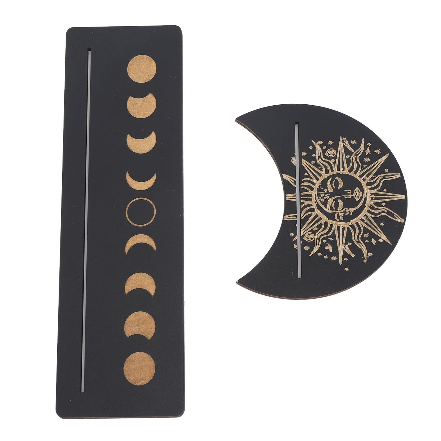 2 Pieces Wooden Tarot Card Stand Holder Moon Shape and Rectangle Wooden Tarot Card Display Stand Base Black Type B