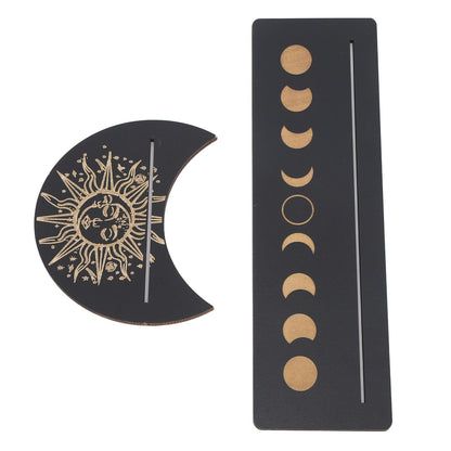2 Pieces Wooden Tarot Card Stand Holder Moon Shape and Rectangle Wooden Tarot Card Display Stand Base Black Type B