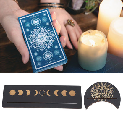 2 Pieces Wooden Tarot Card Stand Holder Moon Shape and Rectangle Wooden Tarot Card Display Stand Base Black Type B
