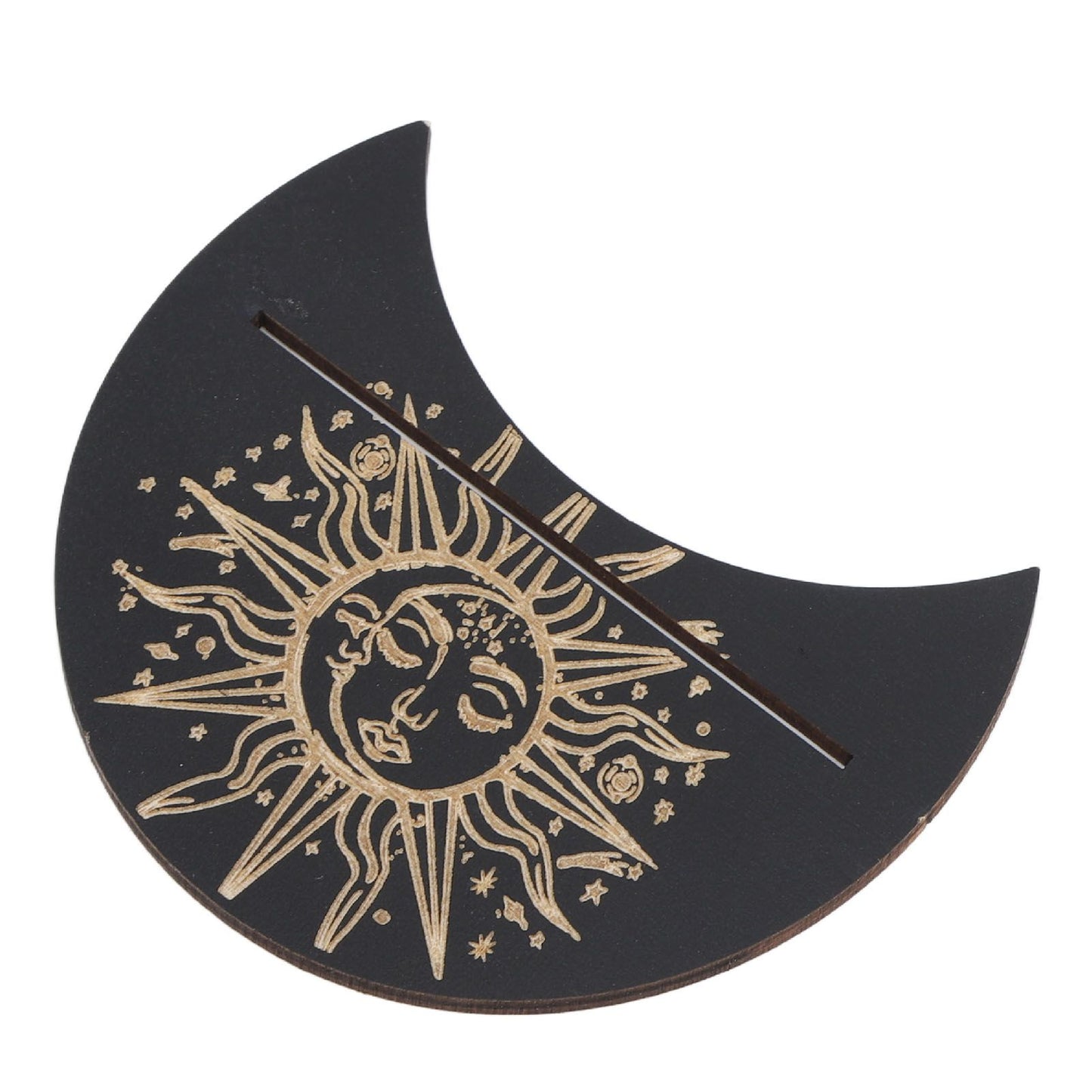 2 Pieces Wooden Tarot Card Stand Holder Moon Shape and Rectangle Wooden Tarot Card Display Stand Base Black Type B