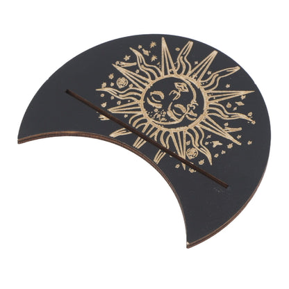 2 Pieces Wooden Tarot Card Stand Holder Moon Shape and Rectangle Wooden Tarot Card Display Stand Base Black Type B