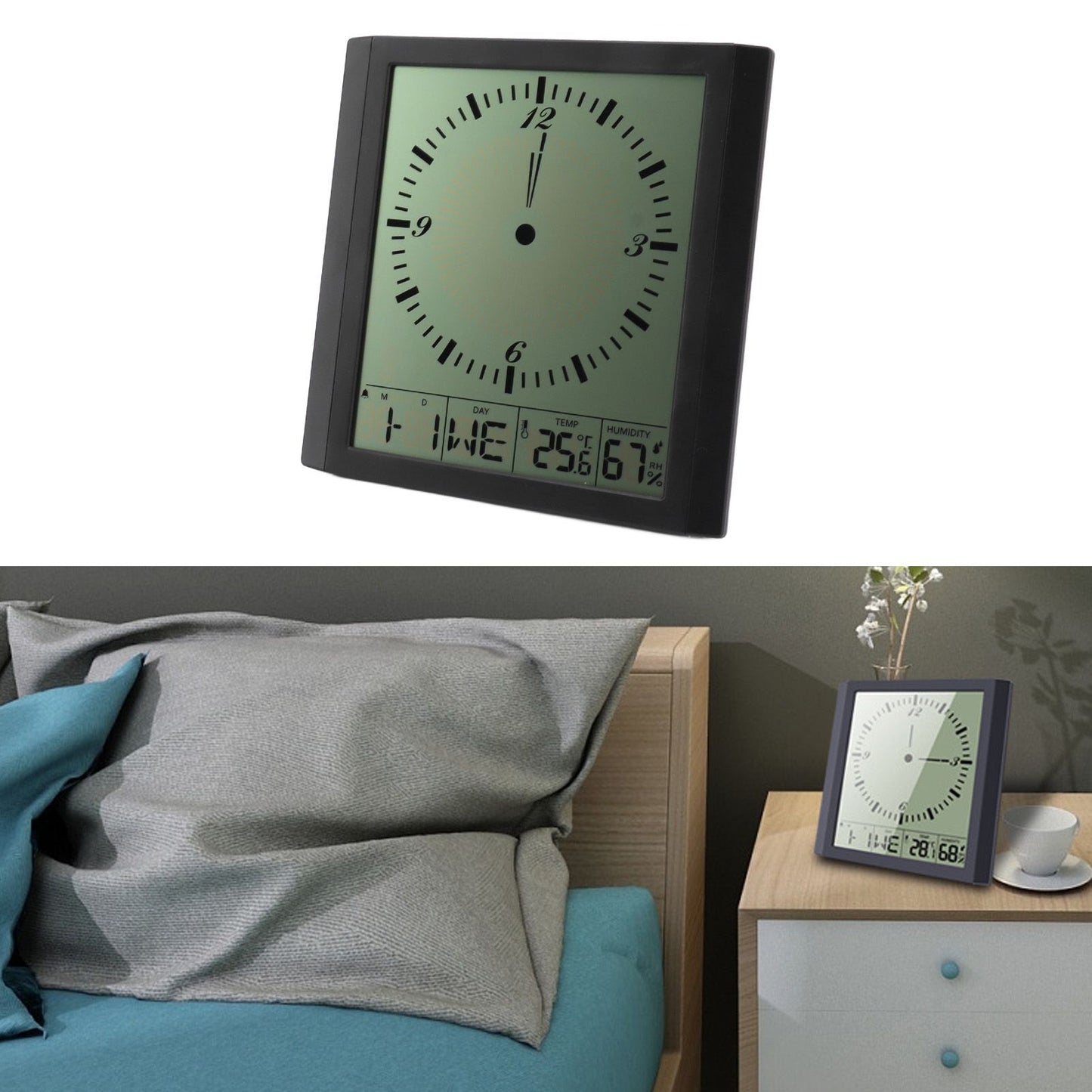 Wall Mounted Digital Display Clock 8.6 In Multifunction Large Digital Wall Clock Thermometer Hygrometer for Bedroom