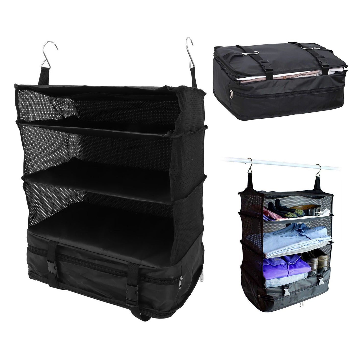 Hanging 3 Shelf Travel Shelves Bag Portable Multifunctional Large Capacity Hanging Packing Cubes Storage Bag