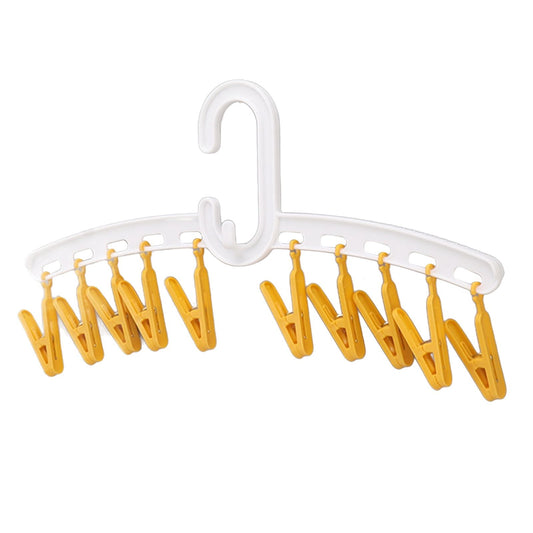 Plastic Sock Clips Drying Rack Straight Rod for Clothes Travel Portable Supplies White and Yellow