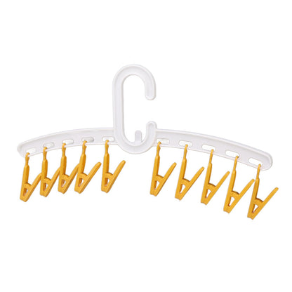 Plastic Sock Clips Drying Rack Straight Rod for Clothes Travel Portable Supplies White and Yellow