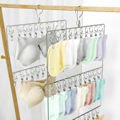 Stainless Steel Sock Drying Rack for Towels Cloth Diapers Bras Baby Clothes Underwear Hat Gloves 2 Layer 20 Clip