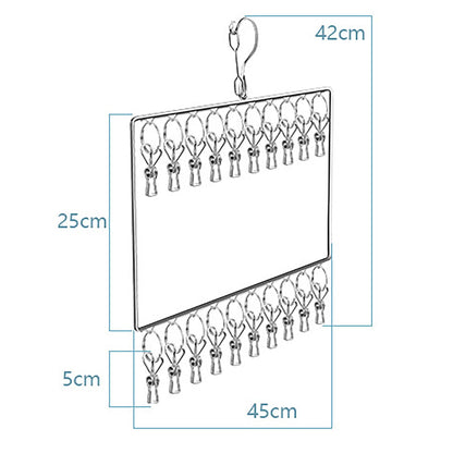 Stainless Steel Sock Drying Rack for Towels Cloth Diapers Bras Baby Clothes Underwear Hat Gloves 2 Layer 20 Clip