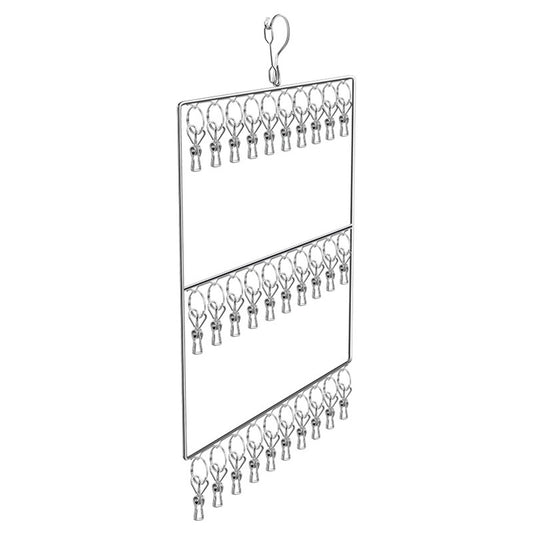 Stainless Steel Sock Drying Rack for Towels Cloth Diapers Bras Baby Clothes Underwear Hat Gloves 3 Layer 30 Clip