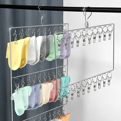 Stainless Steel Sock Drying Rack for Towels Cloth Diapers Bras Baby Clothes Underwear Hat Gloves 3 Layer 30 Clip