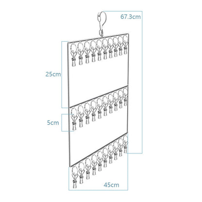 Stainless Steel Sock Drying Rack for Towels Cloth Diapers Bras Baby Clothes Underwear Hat Gloves 3 Layer 30 Clip