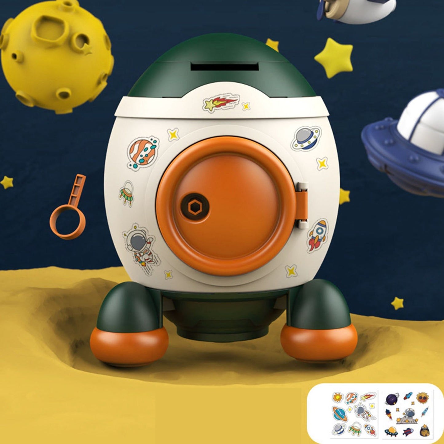 Cartoon Style Space Rocket Piggy Bank Money Bank Money Saving Jar Boys Girls Gift Morandi Green