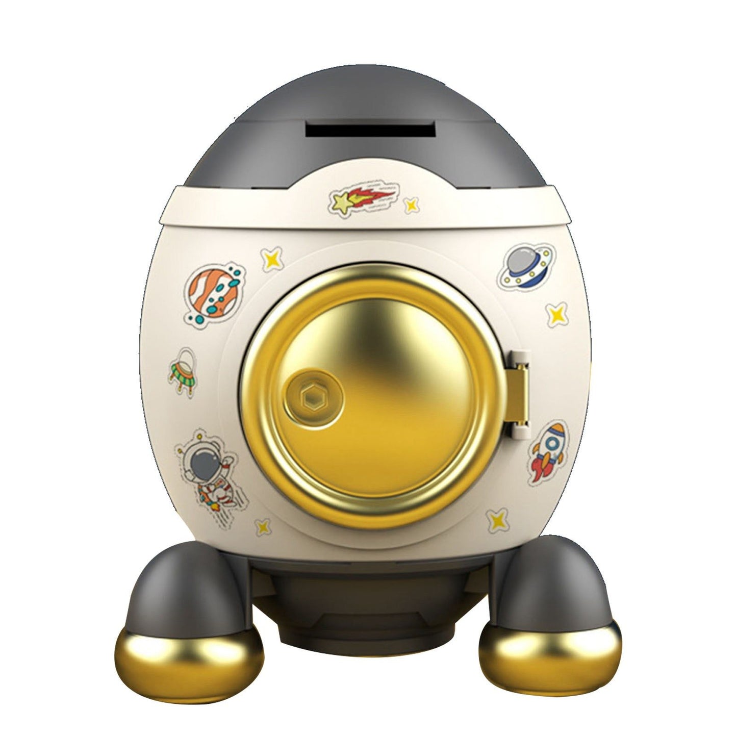 Cartoon Style Space Rocket Piggy Bank Money Bank Money Saving Jar Boys Girls Gift Luxurious Grey Gold