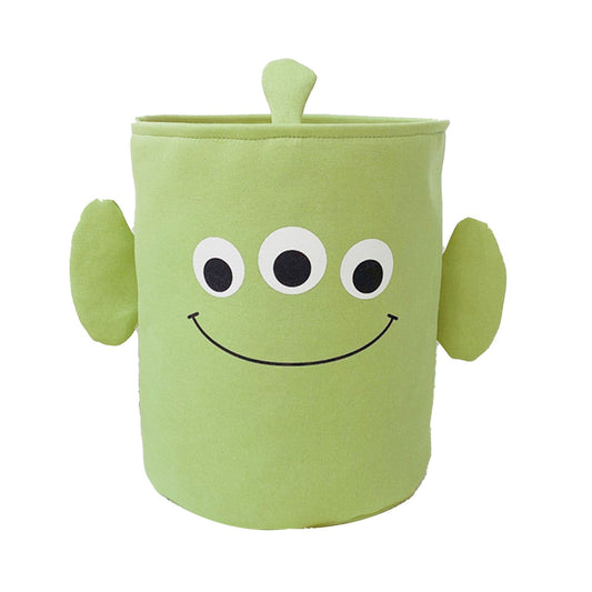Fabric Storage Basket Collapsible Waterproof Cartoon Canvas Toy Organizer Laundry Basket for Playroom Bedroom Green Monster Three Layers Thickened 35x40cm / 13.8x15.7in