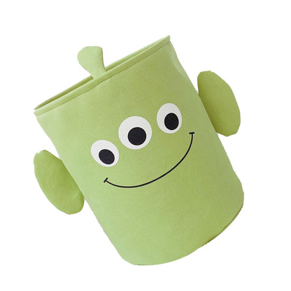Fabric Storage Basket Collapsible Waterproof Cartoon Canvas Toy Organizer Laundry Basket for Playroom Bedroom Green Monster Three Layers Thickened 35x40cm / 13.8x15.7in