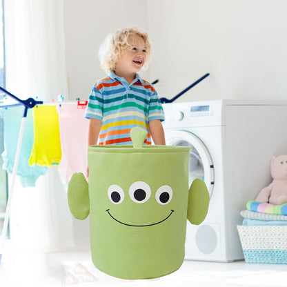 Fabric Storage Basket Collapsible Waterproof Cartoon Canvas Toy Organizer Laundry Basket for Playroom Bedroom Green Monster Three Layers Thickened 35x40cm / 13.8x15.7in