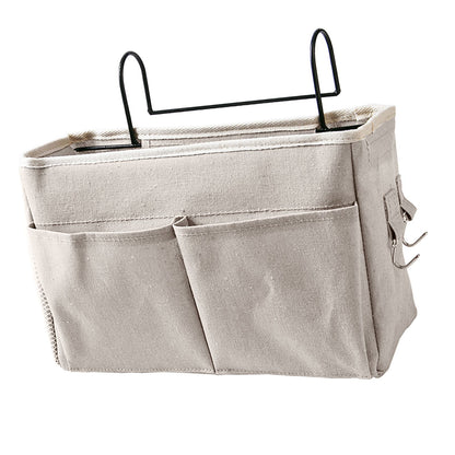 Nightstand Hanging Bag Cotton Linen Bedside Storage Pocket Organizer Basket for Bunk Bed Dorm Rooms White