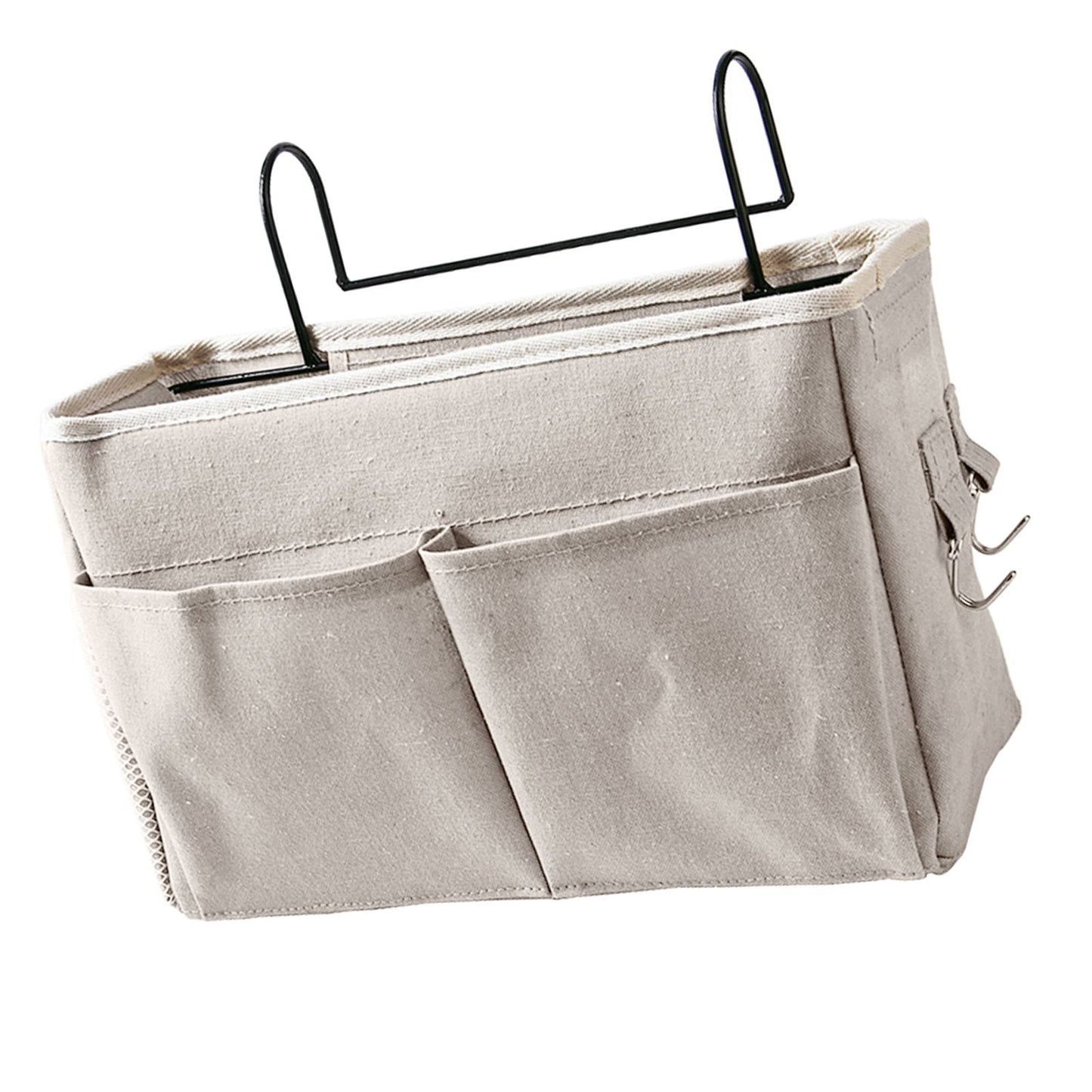 Nightstand Hanging Bag Cotton Linen Bedside Storage Pocket Organizer Basket for Bunk Bed Dorm Rooms White