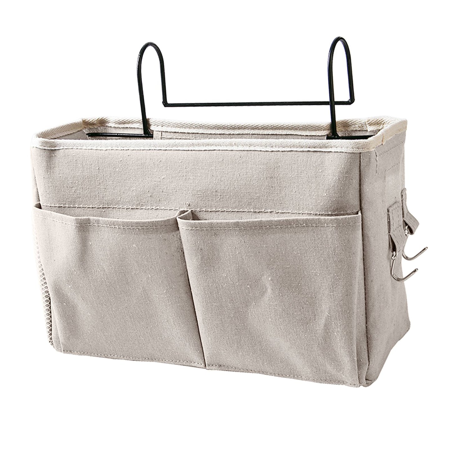 Nightstand Hanging Bag Cotton Linen Bedside Storage Pocket Organizer Basket for Bunk Bed Dorm Rooms White