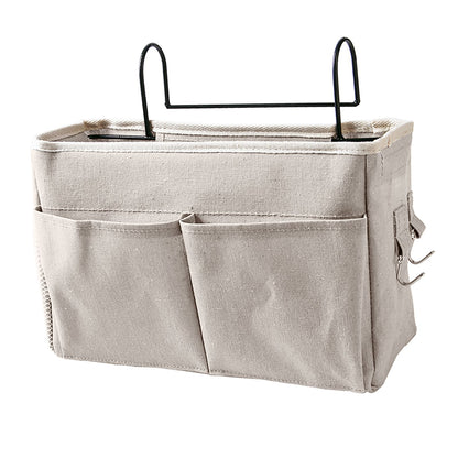 Nightstand Hanging Bag Cotton Linen Bedside Storage Pocket Organizer Basket for Bunk Bed Dorm Rooms White