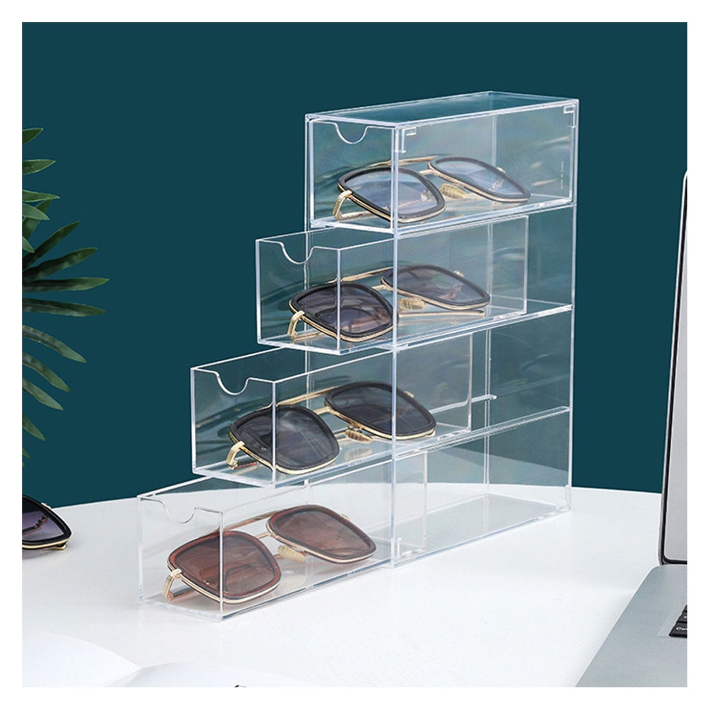 Glasses Storage Box 4 Layers Stackable Transparent Sunglasses Display Organizer for Office Bedroom