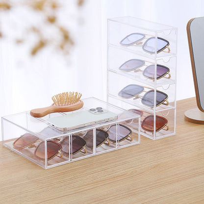 Glasses Storage Box 4 Layers Stackable Transparent Sunglasses Display Organizer for Office Bedroom